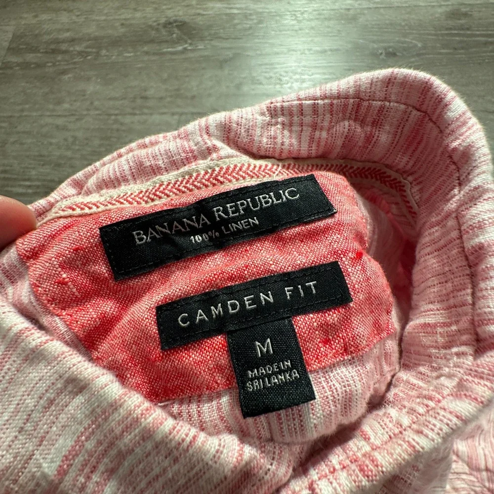 Banana Republic Shirt Mens Medium Pink Heather 100% Linen Camden Fit Costal